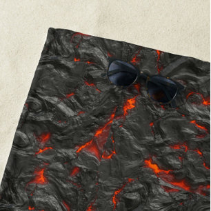 Toalha De Praia vulcão de lava Molten preto e vermelho