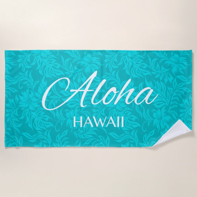 Toalha De Praia Waikiki Hibiscus Hawaiian Aloha Floral Teal (Frente)