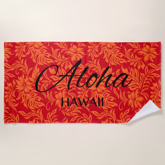 Toalha De Praia Waikiki Hibiscus Hawaiian Aloha Floral Vermelho (Frente)