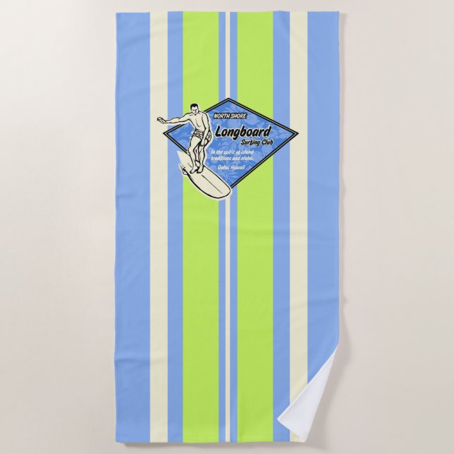 Toalha De Praia Waimea Striped Surfboard Havaiana Surfer - Azul (Frente)