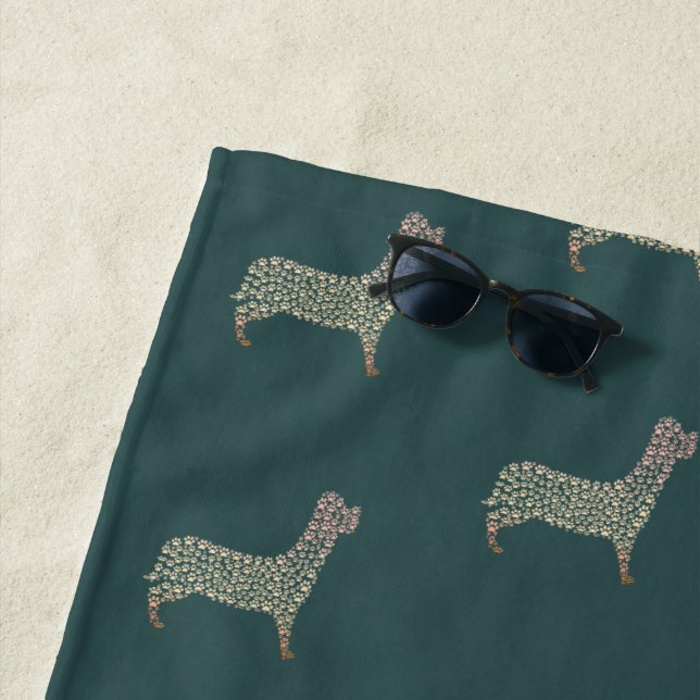 Toalha De Praia Warm Gold Gradient Paw Print Dog Silhouette Fabric (In Situ)
