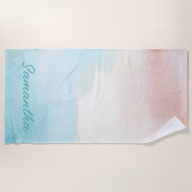 Toalha De Praia Watercolor Beach Sand Monograma Beach Towel (Frente)