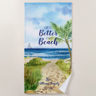 Toalha De Praia Watercolor Beach Seascape Life é melhor no