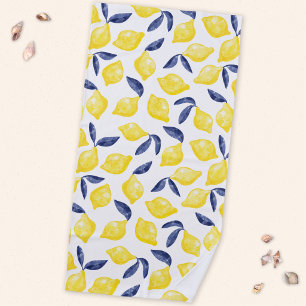 Toalha De Praia Watercolor Lemon Mediterrânica Citrus