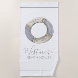 Toalha De Praia Watercolor Life Preserver Beach House