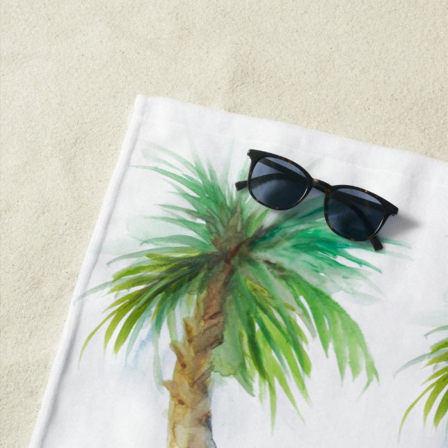 Toalha De Praia Watercolor Palm Tree Beach Towel (In Situ)