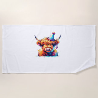Toalha De Praia Watercolor Scottish Highland Cow Birthday Essentia
