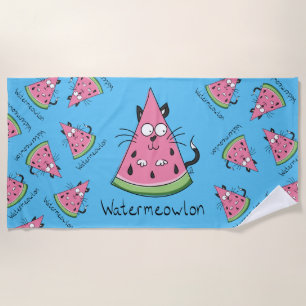 Toalha De Praia Watermeowlon Watermelon Cat Funny Beach Towel