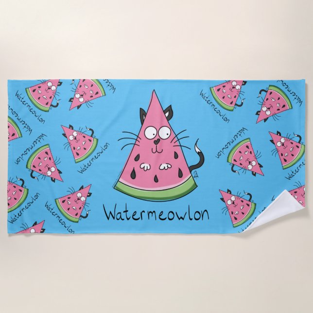 Toalha De Praia Watermeowlon Watermelon Cat Funny Beach Towel (Frente)