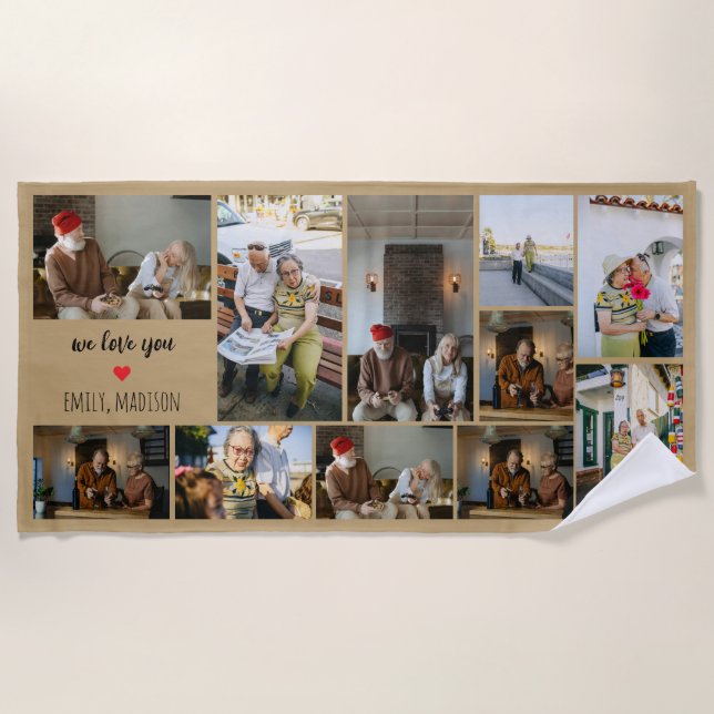 Toalha De Praia We Love You Custom Family Photo Collage  (Frente)