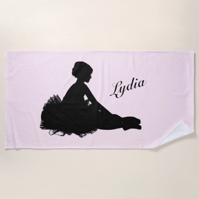 Toalha De Praia Weary Ballerina Personalizada com Nome Rosa (Frente)