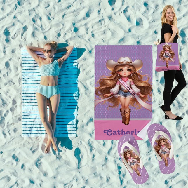 Toalha De Praia Western Cowgirl Rodeo Princess 1 Personalizada (Rodeo Princess Collection great gifts for summer time fun. beach towel, tote bag, flip flops etc)