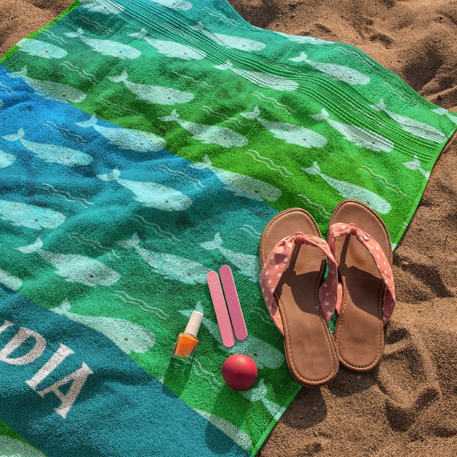Toalha De Praia Whaley Legal Beach Towel - Custom Name Edition! (Custom Name Smiling Whale Beach Towel
)