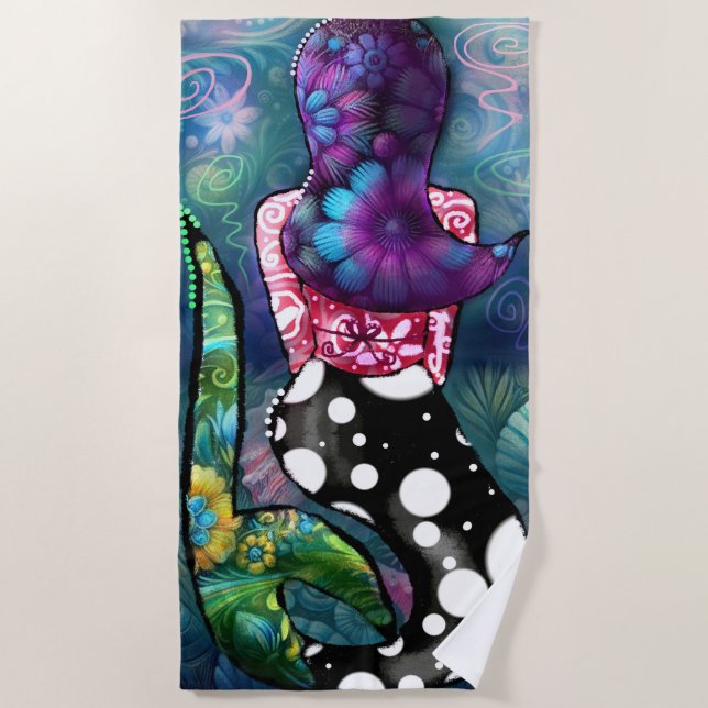 Toalha De Praia Whimsical Abstract Mermaid Nautical Teal Seashells (Frente)