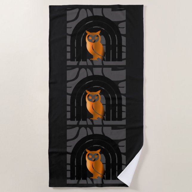 Toalha De Praia Whimsical Boho Owl & Tropical Monstera Leaf (Frente)