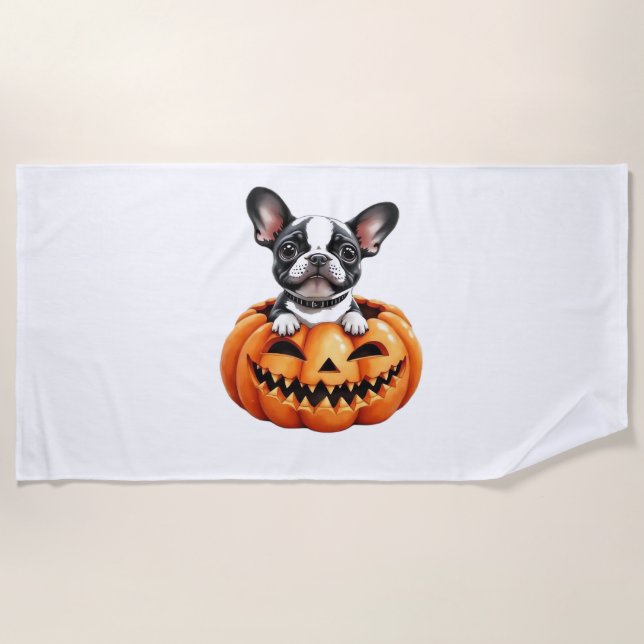 Toalha De Praia White Bulldog Happy Halloween Bompkin Classic T-S (Frente)