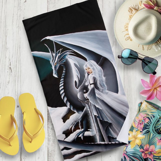 Toalha De Praia White Dragon Woman Fantasy Auroras (Criador carregado)