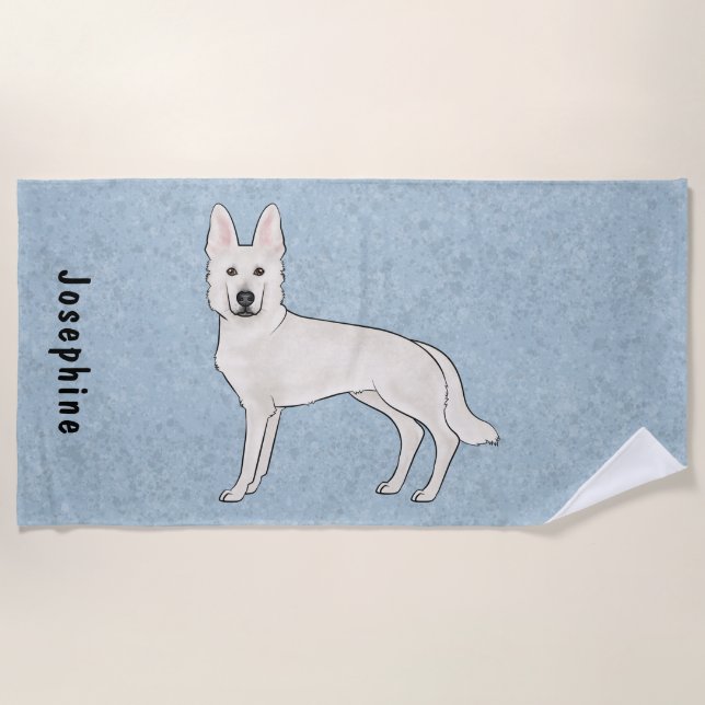 Toalha De Praia White Shepherd White GSD Cartoon Dog Blue (Frente)