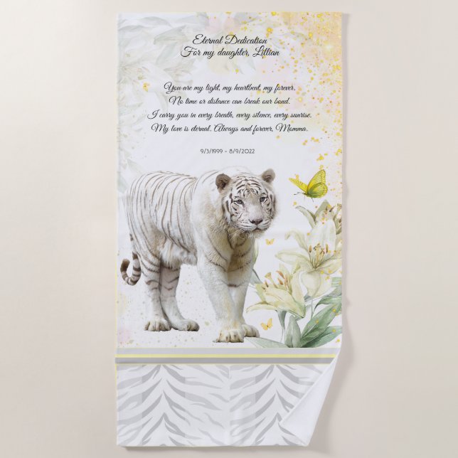 Toalha De Praia White Tiger and Lilies Devotion Towel (Frente)