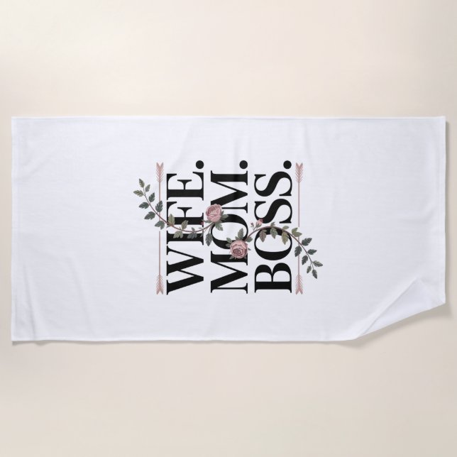 Toalha De Praia Wife. Mom. Boss. (Frente)
