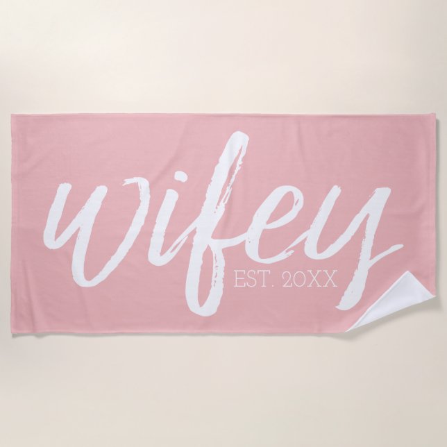 Toalha De Praia Wifey - Caligrafia Whimsical para a Noiva (Frente)