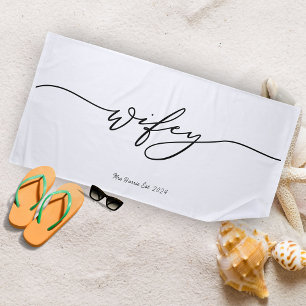 Toalha De Praia Wifey Minimalist Calliografia Beach Towel