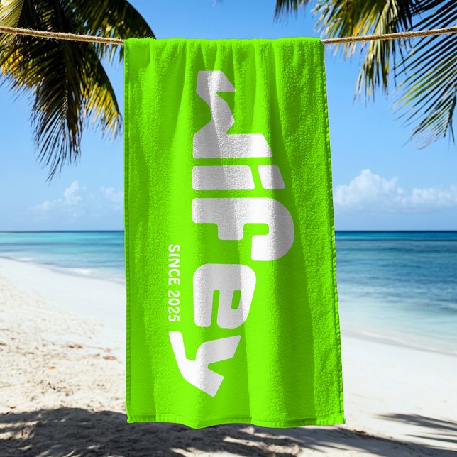 Toalha De Praia Wifey Newlywing Verde limão White Beach Towel (Criador carregado)