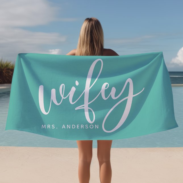 Toalha De Praia Wifey Teal e White Custom Bride (Criador carregado)