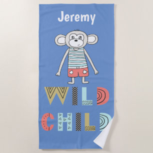 Toalha De Praia Wild Child Scandia Monkey Personalised Beach Towel