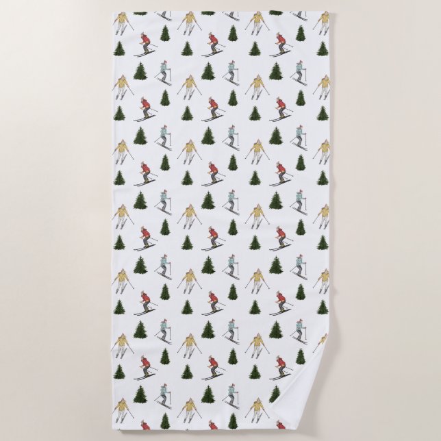 Toalha De Praia Winter Ski Women Watercolor Christmas Pattern (Frente)