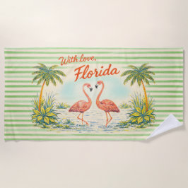 Toalha De Praia With Love Florida Vintage Style Flamingo Towel
