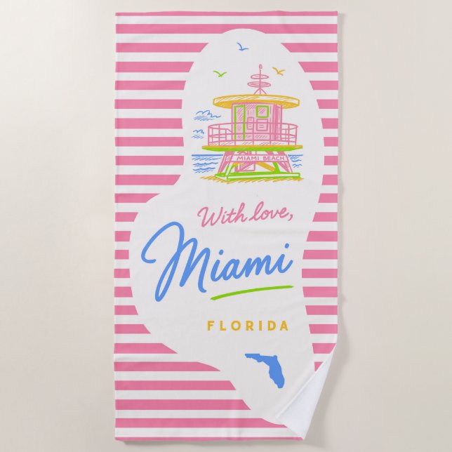 Toalha De Praia With Love Miami Lifeguard Stand Beach Towel (Frente)