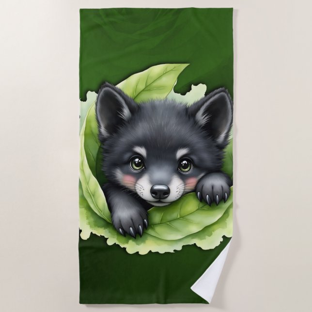 Toalha De Praia Wolf cub in the green: (Frente)