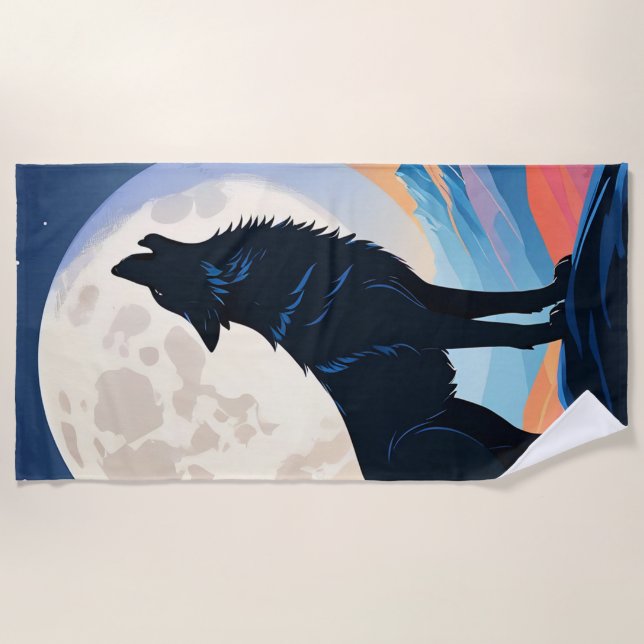 Toalha De Praia Wolf Howling Na Lua (Frente)