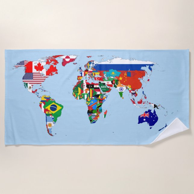 Toalha De Praia World Map of Flags Beach Towel (Frente)