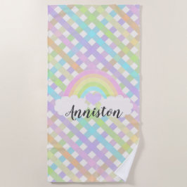 Toalha De Praia Xadrez Arco-Íris Pastel