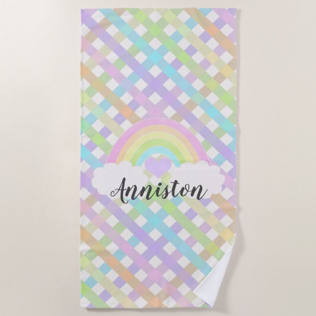 Toalha De Praia Xadrez Arco-Íris Pastel (Frente)
