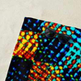 Toalha De Praia Xadrez azul, arranhão esverdeado, mancha suja verm