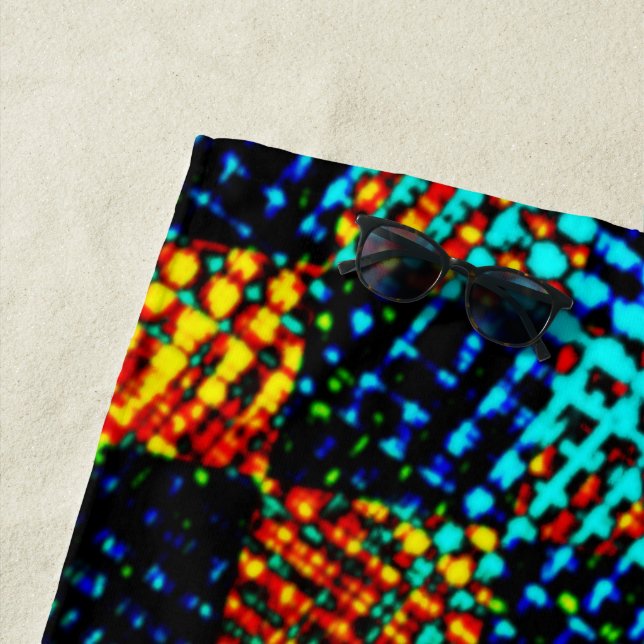 Toalha De Praia Xadrez azul, arranhão esverdeado, mancha suja verm (In Situ)