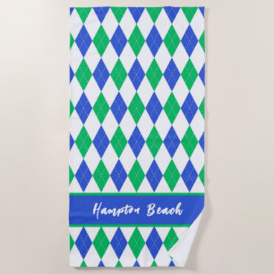 Toalha de Praia Xadrez Azul e Verde Personalizada