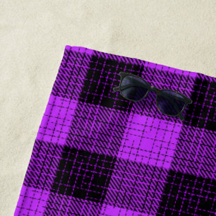 Toalha De Praia Xadrez de Búfalo com Cruzamento Roxo Preto