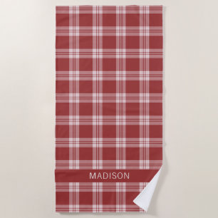 Toalha De Praia Xadrez de nome personalizado / Padrão de Tartan