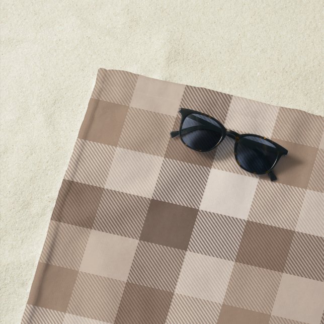 Toalha De Praia Xadrez Gingham de Plaid em Tom de Terra Neutro  (In Situ)