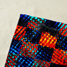 Toalha De Praia Xadrez laranja quase vermelha, azul e suja