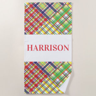 Toalha De Praia Xadrez Madras Personalizada Beach Towel