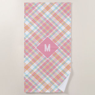 Toalha De Praia Xadrez Monograma Personalizada / Padrão Tartan