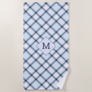 Toalha De Praia Xadrez Monograma Personalizada / Padrão Tartan