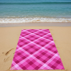 Toalha de Praia Xadrez Rosa Magenta Bonita