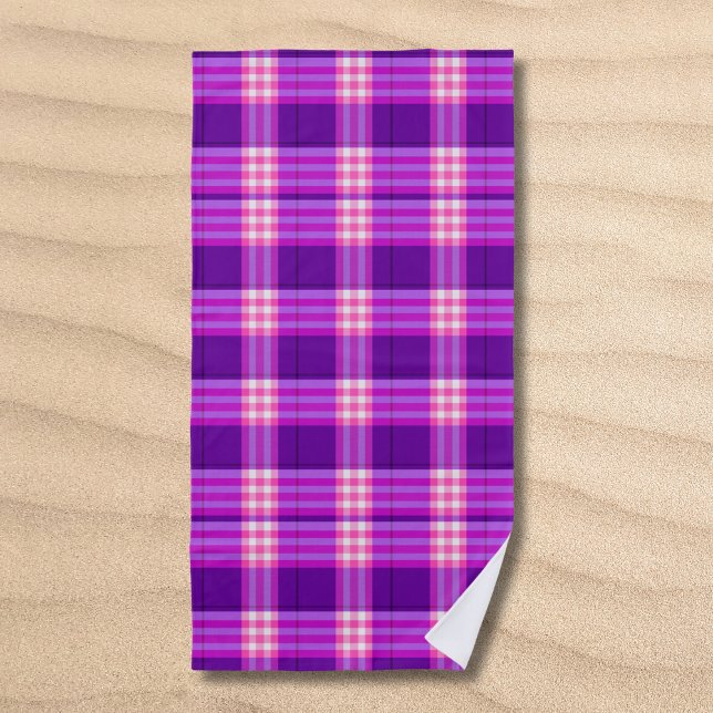 Toalha De Praia Xadrez Roxo Rosa Clássico (Criador carregado)