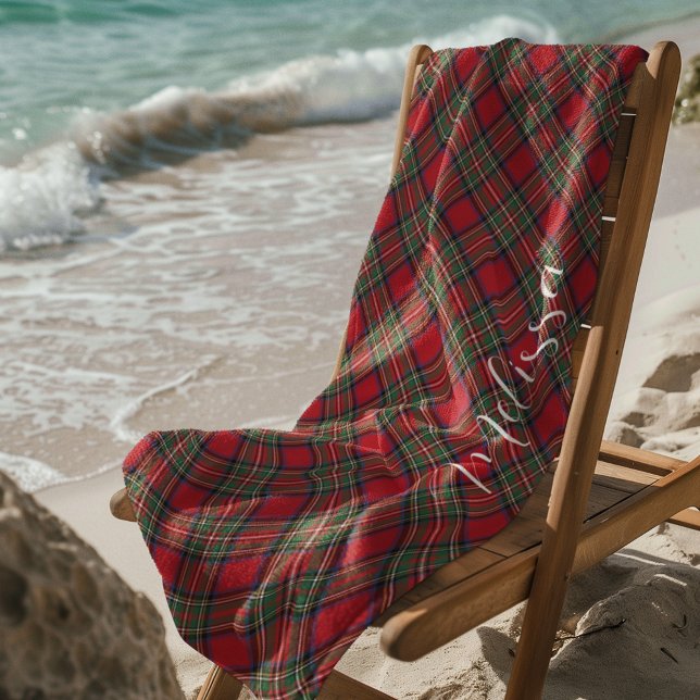 Toalha De Praia Xadrez Rustic Classic Custom Stewart Tartan (Rustic Plaid Personalized Stewart Tartan Beach Towel)